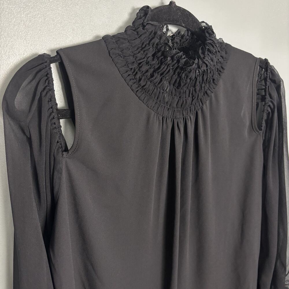 LOLA & SOPHIE 100% Silk Women’s Long Lace Sleeve Black Top Medium Tank Blouse - Picture 2 of 9